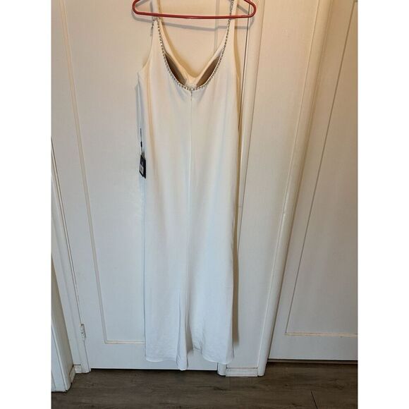 Ieena Mac Duggal White Scoop Neck Sleeveless Ball Gown Sz 14 Bride High Slit - Picture 7 of 9